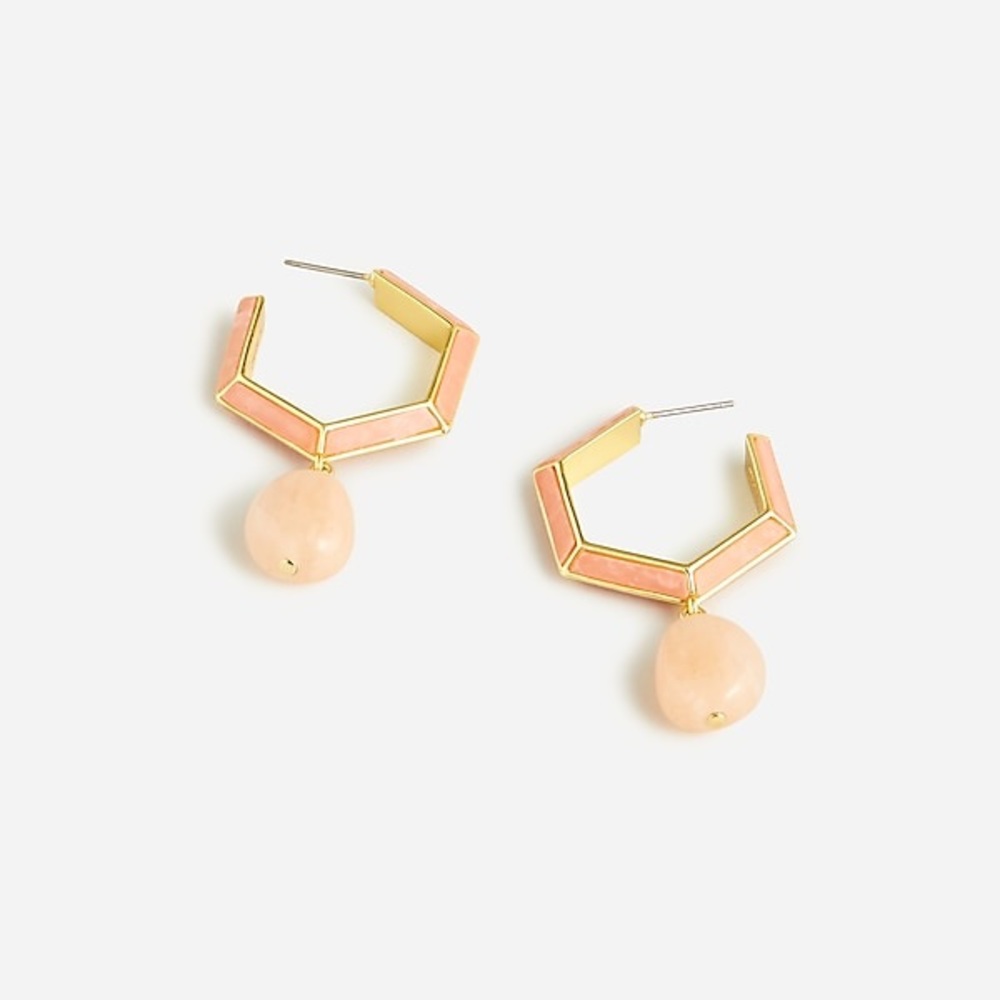 J CREW SEMI PRECIOUS STONE DANGLE HOOP EARRINGS PEACHY NWT